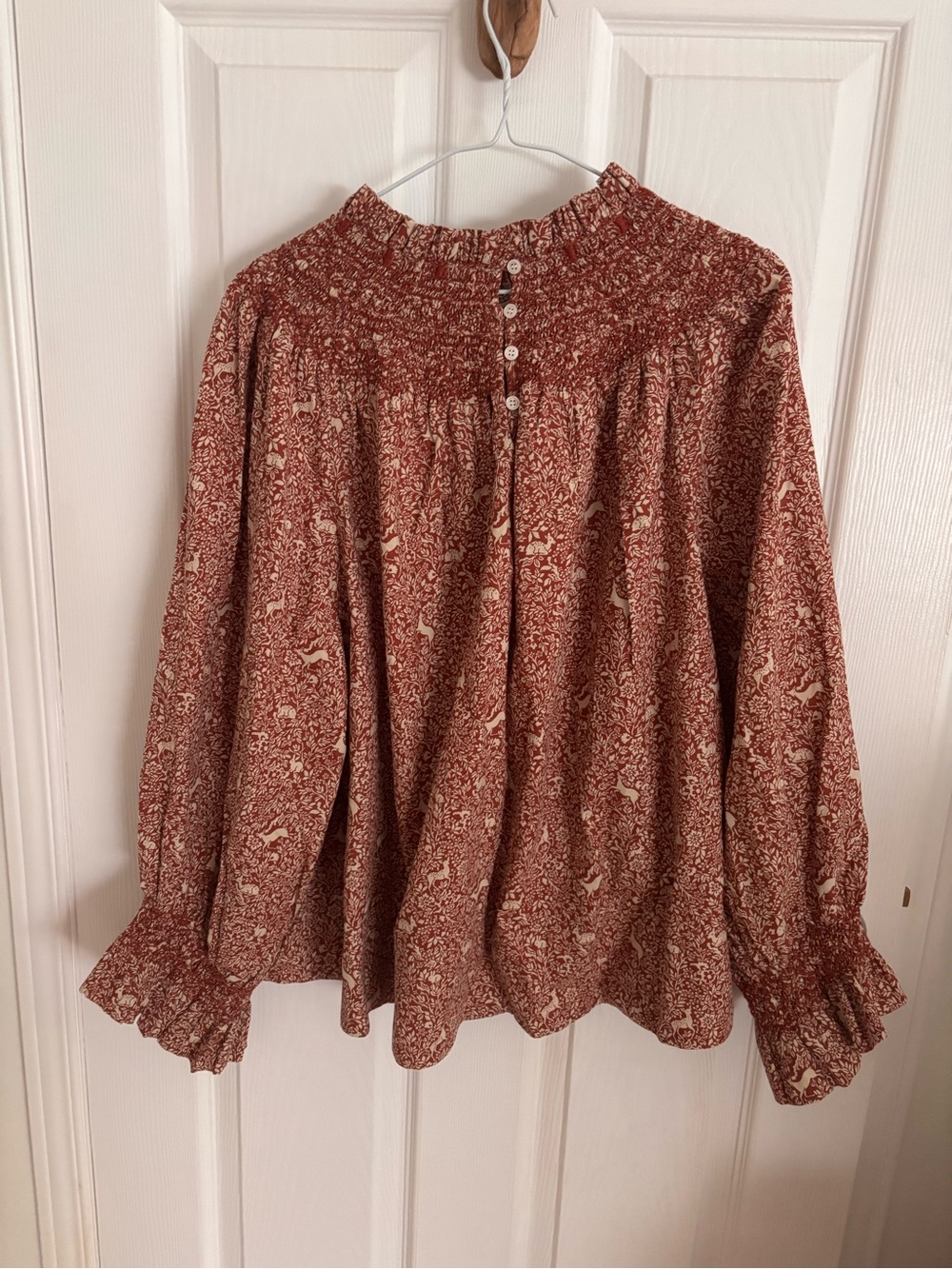 Doen Rust Floral Smocked-Neck Peasant Blouse - Picture 3 of 6